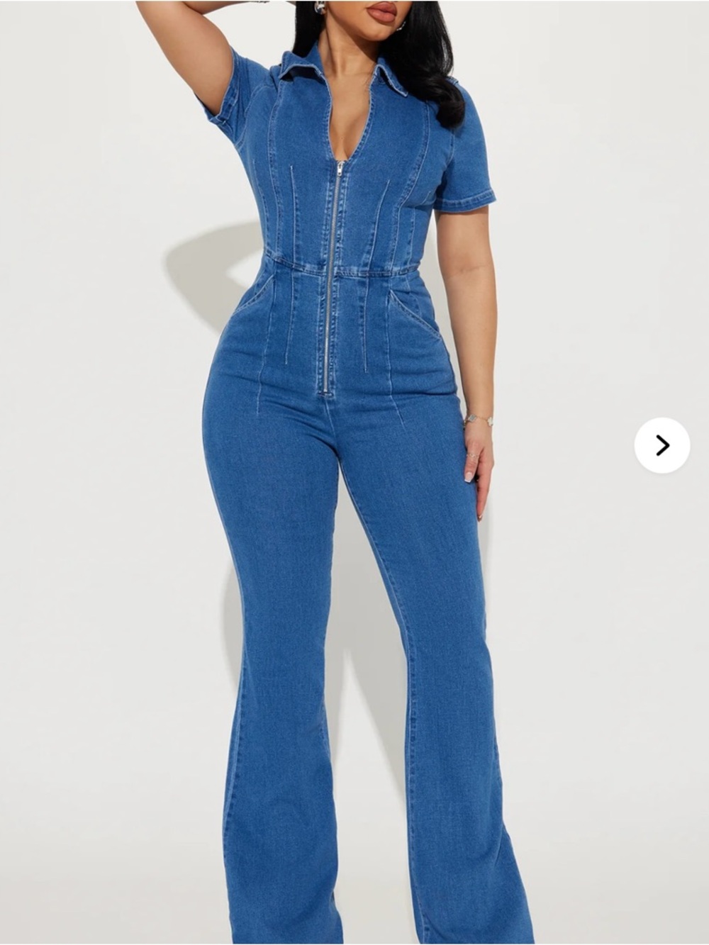 Blue Denim Zip-Front Jumpsuiti